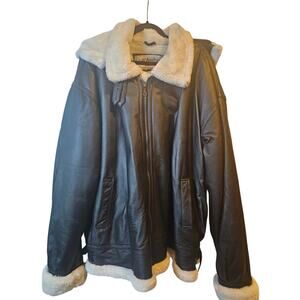 American Leather Jacket 3XL Sherpa Lined Aviator Bomber Coat Black